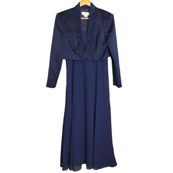 Cachet Dresses & Skirts - Vintage Cachet Evening Gown Navy Blue Sleeveless Maxi Dress With Jacket Size 16